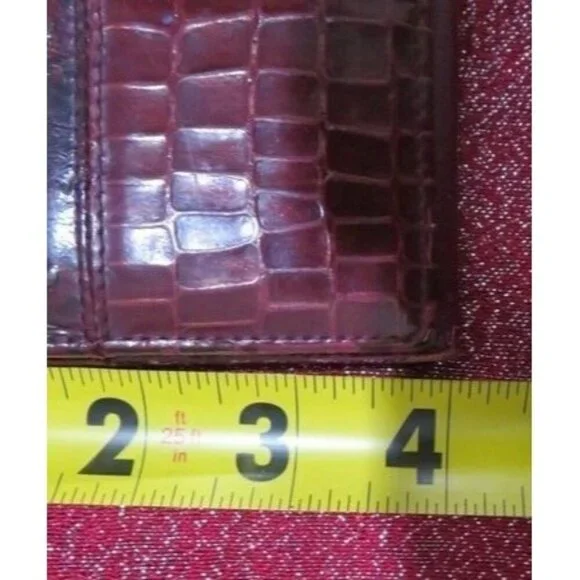 Givenchy Vintage Burgundy Ostrich Croc Embossed Leather Trifold Wallet coin case